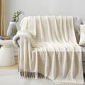 Off White Knitted Throw Blanket with Tassel 50"x60"