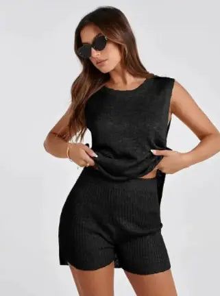 Two-Piece Sweater Vest and Shorts Loungewear Set