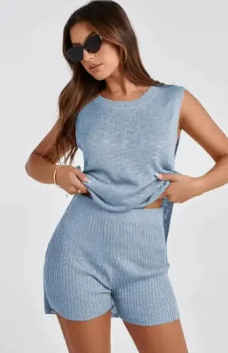 Two-Piece Sweater Vest and Shorts Loungewear Set